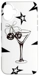 Coque pour iPhone 16 Plus Martini d'été noir et blanc Star Cherry Ball 8 pour filles