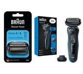 Braun Series 5 50-B1200s Wet & Dry Foil Shaver & Series 5 & 6 New Gen 53B Electric Shaver Head Replacement Bundle - Black, Blue,Black
