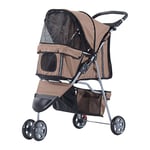 PawHut Poussette buggy pliable animaux chariot pliant chien chat porte-gobelet panier de rangement inclus roues avec frein tissu 600D Oxford métal 75 x 45 x 97 cm marron