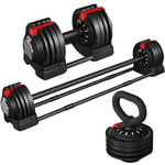 Yaheetech Haltères Musculation Réglables 2 en 1/3 en 1, 18 kg/24 kg/40 kg, Ensemble d'haltères, Kettlebell, Haltères Musculation Longs, avec Disque pour Musculation, Fitness, Domicile, Gym