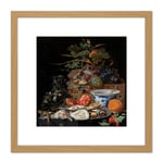 Mignon Still Life Fruit Oysters Porcelain Bowl 8X8 Inch Square Wooden Framed Wall Art Print Picture with Mount