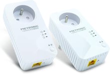 Prise CPL netsocket Duo 600 MB/s avec 1 + 1 Port Fast Ethernet 100 MB/s et 1 + 1 Prise gigogne