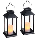 Lifcausal - Lanterne solaire avec led sans flamme pour jardin, lanterne suspendue décorative pour table, jardin, fête,Lot de 2, noir