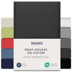 Dreamzie Drap Housse Surmatelas 140x200 cm - 160x200 cm, Jersey 100% Coton, Hauteur De Surmatelas Jusqu'à 15 cm, Hypoallergénique, Oeko-Tex, Gris Foncé