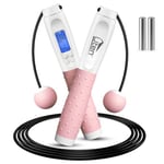 Uten Corde à Sauter, Corde a Sauter Sport avec Compteur de Calories Jump Rope sans Fil Numérique Réglable pour Fitness, Perte de Graisse, Gym, Blanc et Rose