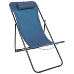 1x Matt Black/Navy Folding Metal Deck Chair Garden Beach Camping Lounger