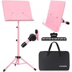 CAHAYA Sheet Music Stand Metal Portable with Carrying Bag, Sheet Music Clip, Projector Stand, Portable Podium Stand, Laptop Stand Pink, Height up to 145 cm, Model CY0194-1