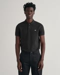 Gant Mens Slim Fit Short Sleeve Shield Logo Pique Polo - Black Cotton - Size Large