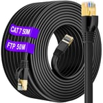 Cable Ethernet 50m Cat 7 Cable RJ45 50m Câble Réseau Ethernet Plat Haute Vitesse Intérieur Extérieur(50 Clips)- S/FTP Blindé Gigabit Anti-Brouillage Aucune Perte Signal- Plus Rapide Que.[G534]