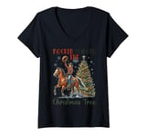 Womens Christmas Cowboy Rockin Around The Christmas Tree Horse V-Neck T-Shirt