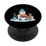 Bonhomme de neige mignon et confortable livre de lecture Winter Lovers Christmas Snowman PopSockets PopGrip Adhésif