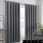 Fusion Strata Woven Eyelet Lined Curtains, Charcoal, 66 x 90 Inch, 100% Polyest