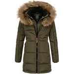 Geographical Norway Veste d'hiver pour femme avec capuche en fourrure Cora IMS avec bonnet S M L XL XXL, Beauti Kaki, XL