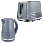 Tower Solitaire Jug Kettle & 2 Slice Toaster Kitchen Set (Grey)