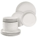 Navaris Linen Artisan Dinnerware Set (18 Pieces) - Plate and Bowl Set for 6 People with Dinner Plates, Side Plates and Pasta Bowls - Linen White