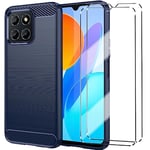 [3 in 1] Case Compatible with Honor 70 Lite/Honor X6 Cover with 2 Pack Tempered Glass Screen Protector for Honor 70 Lite/Honor X6, Slim Fit Soft TPU Shockproof Anti-Scratch Phone Case Cover - Navy