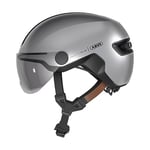 ABUS Casque de ville HUD-Y ACE - casque de vélo stylé avec visière et feu arrière LED magnétique et rechargeable - pour hommes et femmes - argent, taille M