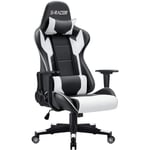 Devoko Fauteuil gamer, Chaise de bureau gaming à haut dossier, Noir et Blanc