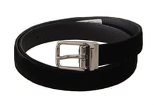 DOLCE & GABBANA Belt Black Velvet Silver Tone Logo Metal Buckle s. 95cm/ 3