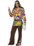 Smiffys Psychedelic Hippie Man Costume, Multi-Coloured with Trousers, Shirt, Headband and Belt, 1960's Groovy Fancy Dress, Adult Dress Up Costumes