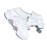 GGXINT Femmes Et Hommes Chaussures à roulettes Chaussures De Skate 2-en-1 Déformation Polyvalente RéGlable Double-Rangée Quad Roller Skates Bottes pour Unisexe Débutants Cadeau,White with Light,33