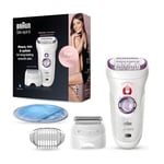 Braun Silk-épil 9 Epilator, for Long-Lasting Hair Removal with 40 Tweezers, Electric Shaver & Trimmer, Cooling Glove, Wet & Dry, 100% Waterproof, Gifts For Women, 9-710, White, EU plug