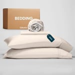 GOKOTTA King Size Bed Sheets 4 Piece Set, Super Soft Bamboo Sheets, Cooling for Hot Sleepers - Hotel Luxury Silk Breathable Sheets, Deep Pocket Up to 16" - Durable Double Stitched (Light Beige)