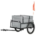 HOMCOM Remorque Chariot à vélo avec Coffre de Rangement Amovible et Pliable de 65L, pneus et réflecteurs de sécurité, Charge maximale de 40KG, Gris