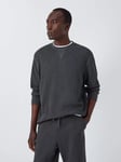 John Lewis Waffle Crew Neck Long Sleeve Polo Top, Grey Charcoal