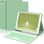 Étui Clavier Pour Ipad 9eme Generation, Housse Clavier Pour Ipad 10.2 9/8/7 Generation, Azerty Français Rétro-Éclairé Clavier Détachable Bluetooth Sans Fil Pour Ipad 10.2""/10.5"", Vert Clair