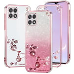 Kainevy pour Coque Samsung A22 5G Transparent Paillette Fleur Motif pour Femme Fille Brillante Antichoc Etui Samsung Galaxy A22 5G Coque Silicone Souple Ultra Fine Jolie Luxe Case (Rose)