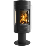 Justus - Poêle à bois Meva Acier Noir - Dessus Pierre Sable - Porte Fonte 5.5kW