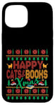 iPhone 15 Happy Books & Cats Xmas Fair Isle Ugly Style Christmas Case