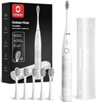 Oclean Sonic Electric Toothbrush TravelGo FlowSet, 180 Days Battery Life, 76000 VPM Motor, 5 Modes, Waterproof, USB C Rechargeable, 6 Replacement Heads & Travel Case, Eco-Friendly Packaging, White