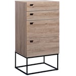 Beliani - Commode Chiffonnier au Style Industriel avec 4 Tiroirs de Tailles Différentes Effet Bois Clair Pieds en Métal Noir pour Chambre Moderne