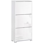 Meuble à chaussures 3 portes abattantes 3 compartiments MDF blanc laqué