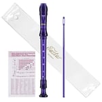 Eastar Soprano Recorder Instrument for Kids Students Beginners, German fingering C Key Recorder Instrument 3 Piece with Cleaning Kit, Storage Bag, Fingering Chart, ERS-1GPu, Purple, School-Approved