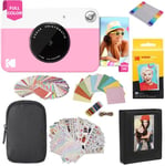 KODAK Printomatic Instant Camera (Pink) Gift Bundle + Zink Paper (20 Sheets) + Case + 7 Sticker Sets + Markers + Photo Album