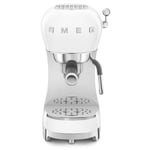 Smeg ECF02WHUK Espresso Coffee Machine with Steam Wand, 1950s Retro Design,stainless steel filter holder, an anti-drip system, White