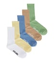 JACK & JONES Men's Jacroman Tennis Socks 5 Pack, White/Pack: Silver Lake Blue-Absinthe Green-Crockery-Pastel Yellow, One Size