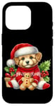 Coque pour iPhone 16 Pro Chiot mignon en bonnet de noel avec biscuit au pain d'épice