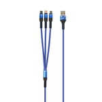 W Wonder Full Power - Cable 3 en 1 - USB-A vers USB-C/Lightning/Micro-USB - 1.2m - Bleu