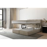 Trada - Lit adulte 160x200 cm tropea - avec rangement et matelas ressorts ensachés - tissu velours - beige