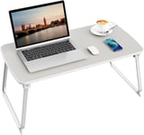 Table de lit pour Ordinateur Portable Pliante, Dessus de Table en Cuir PVC Compatible avec Les Ordinateurs Portables jusqu'à 17 Pouces