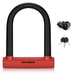 ROCKBROS Antivol en U de Vélo 3 Clés Cadenas Vélo Avec Support Serrure U-Lock Acier Allié Haute Résistance Vélo Électrique Moto Vélo Pliant Trotinette Scooter Noir Rouge