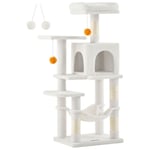 Feandrea Arbre à Chat Hauteur 112 cm, Tour de Jeux pour Chats, avec 4 Poteaux à Griffer, 2 Plateformes, 1 Niche, 1 Hamac, 2 Pompons, en Tissu