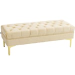 Banc banquette capitonnée style classique chic dim. 118L x 45l x 42H cm piètement métal doré velours beige