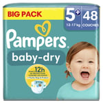 Couches Bébé Baby Dry 12 - 17 Kg Taille 5+ Pampers - Le Pack De 48 Couches