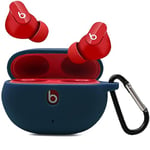 Miimall Compatible with Beats Studio Buds+ Case, [Anti-Lost Keychain] [Front LED Visible] Flexible Silicone Skin Cover Ultra-Thin Shockproof Full Protective Cover for Beats Studio Buds/Buds Plus-Blue