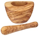 KitchenCraft World of Flavours Mortar and Pestle Set, Hand Carved Olive Wood, Brown, 2 Pieces